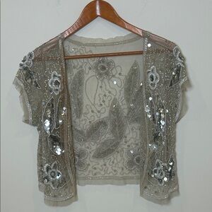Boho Sequin Beaded Mesh Crop Top Silver Sheer Festival Coachella Style